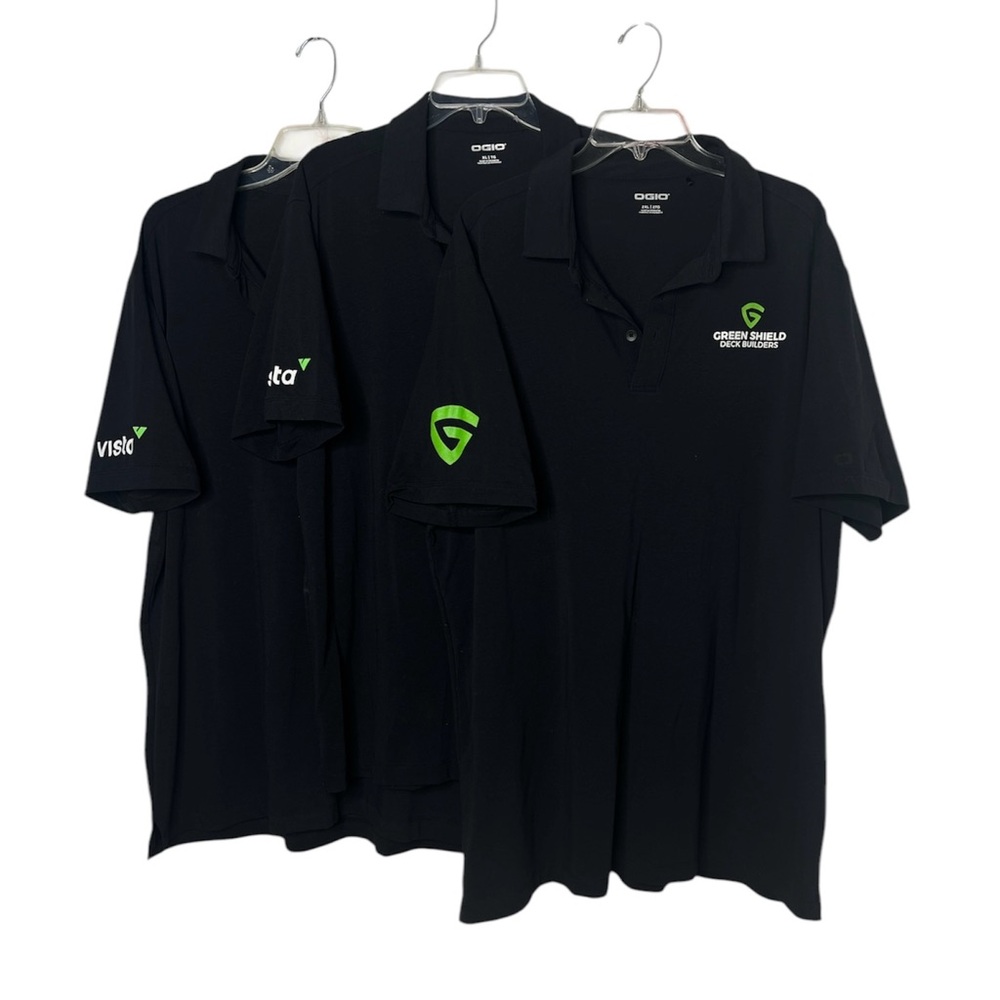 3 Piece Lot Mens XL Black Polo Shirt with Green Shield Logo (B-2)
